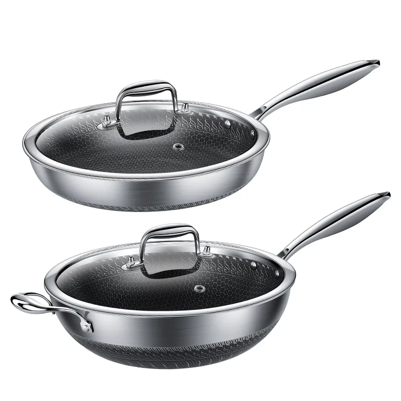 

316 stainless steel wok, frying pan with three layers of steel fried tripod flat bottom