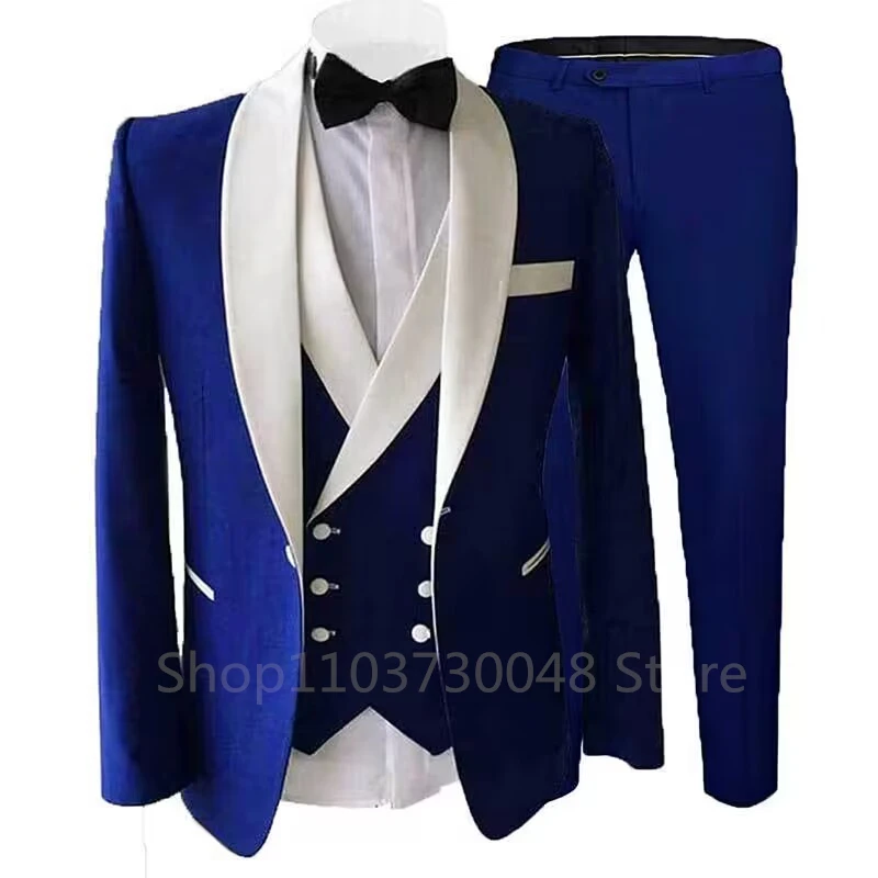 

Solid Formal Men's 3-Piece Slim Fit Business Suit Groom Tuxedo Shawl Lapel One-Button Blazer Vest Pants Suits Set for Party Prom