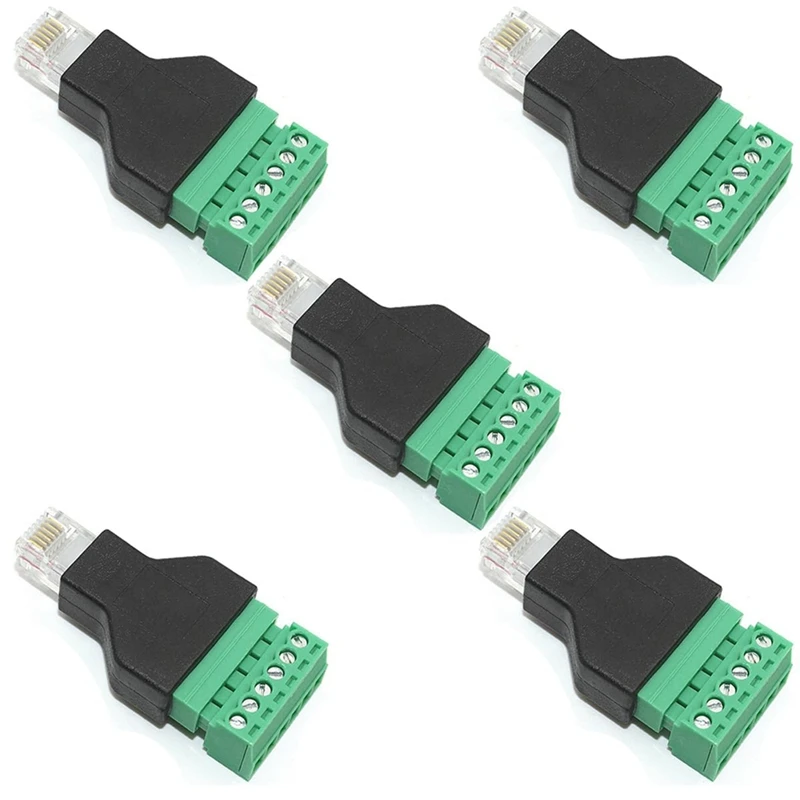 Retail 5 Pcs RJ12 Male To 6 Pins Screw Terminal Block Adapter For Cat3 Handset Cable Extension, RJ12 6P6C Modular Connectors