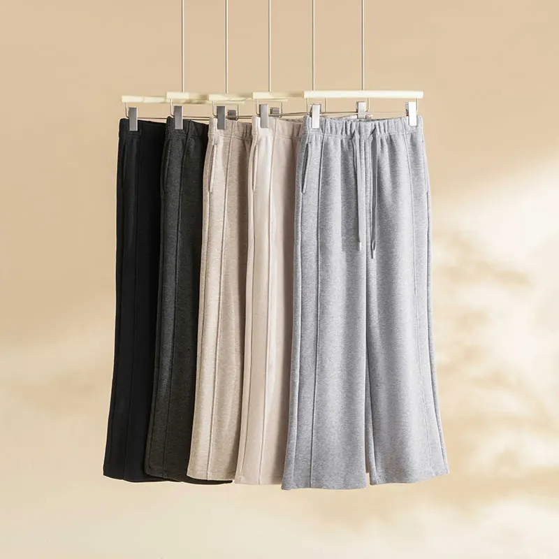 

Женские брюки с высокой талией и широкими штанинами из шерсти и шелка, свободного кроя, повседневные, осенне-зимние, модные, элегантные, прямые брюки в стиле lazy-fit