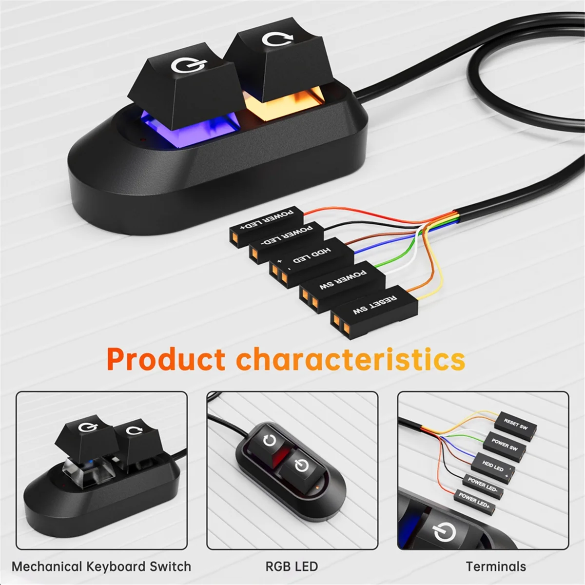 AT87-Desktop Computer Switch Button Extension Cable PC Power Button Mechanical Switch Style B