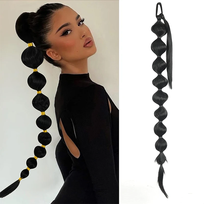 Bubble Ponytail Extension 30 Inch Long Braided Ponytail Extension Afro Puff Ponytail Soft Synthetic Hairpieces for Black Women