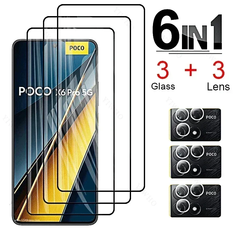 Protective Glass for Xiaomi Poco X6 Pro 5G Screen Protector Tempered Glass on For Poco X6 M6 Pro 4G 5G C65 Camera Lens Film