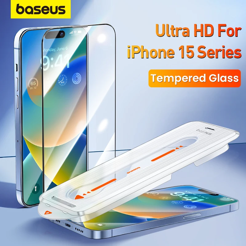 Baseus Ultra HD Tempered Glass for iPhone 15 Pro Max Plus Screen Protector add Dust-Proof Easy Installation Tool Protective Film