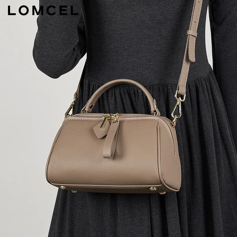 LOMCEL 106 New style vintage simple classic Boston handbag for sophisticated ladies - genuine leather crossbody and shoulder bag