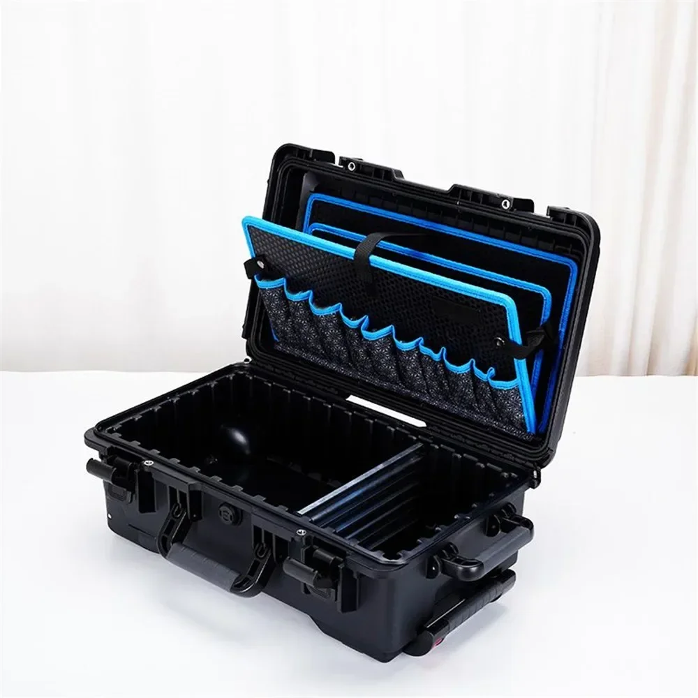 Outdoor Hard Case with Wheels Storage Trolley Pocket Electrician Tools Chest Organizers Electric Drill Toolbox Garage Toolkit