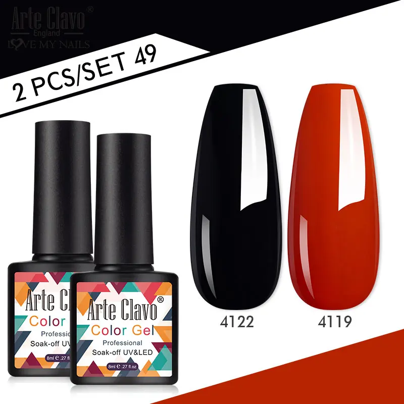 Arte Clavo 8ml Gel Polish Set 2pcs/set Semi Permanent Bright Color Gel Soak Off Uv Gel With Base Matte Top Coat Manicure Set