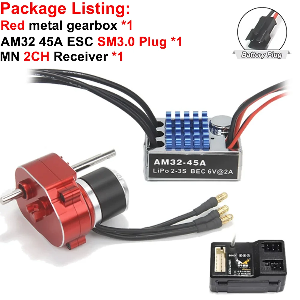 Volledig Metalen Versnellingsbak 2322 2600KV Borstelloze Motor AM32 45A ESC 21g Servo/2CH Ontvanger voor RC Auto Crawler MN82 MN78 MN168 MN99 MN98