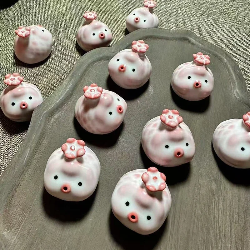 Water Cups Decor Gift Ceramic Tea Pet Fish Statue Little Fish Spit Bubbles Under Cup Bottom Pink Spit Bubbles Piggy Ornament view 2