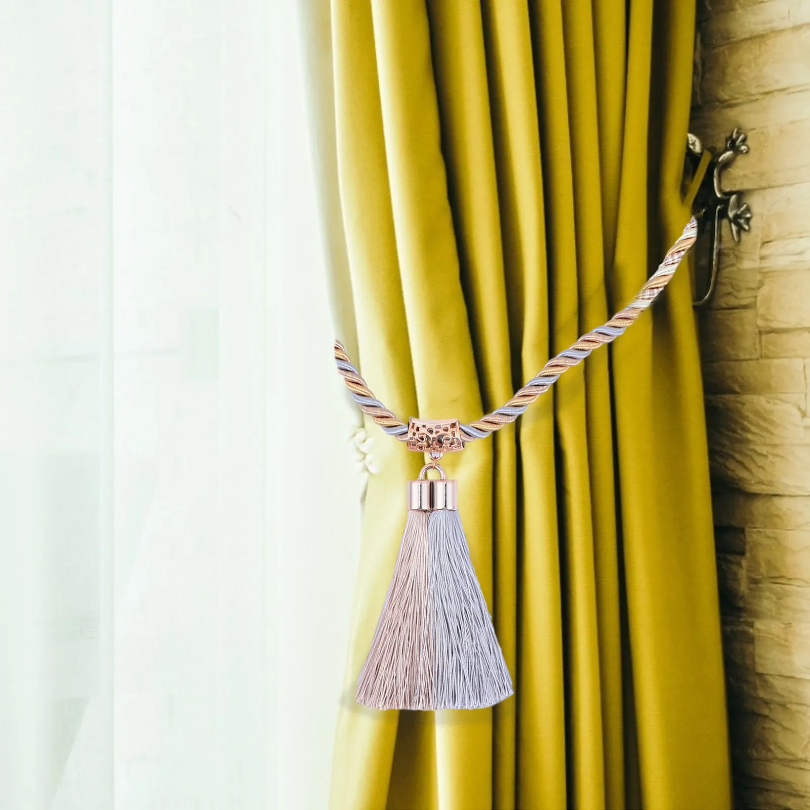 1Pair Velour Beaded Curtain Tiebacks Hand Woven Braided Tassel Holdbacks for Window Drapes Shower Door Decoration Curtain