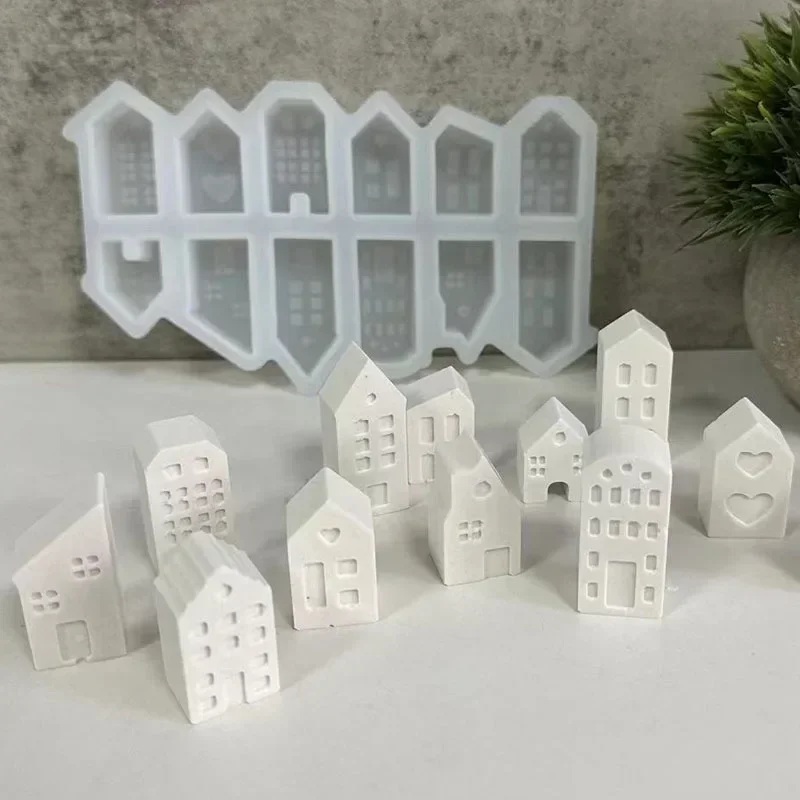 

3D Nordic Style Small House Silicone Mold 12-hole House Candle Molds Mini Houses Plaster Concrete Cement Mould Aroma Soap Molds