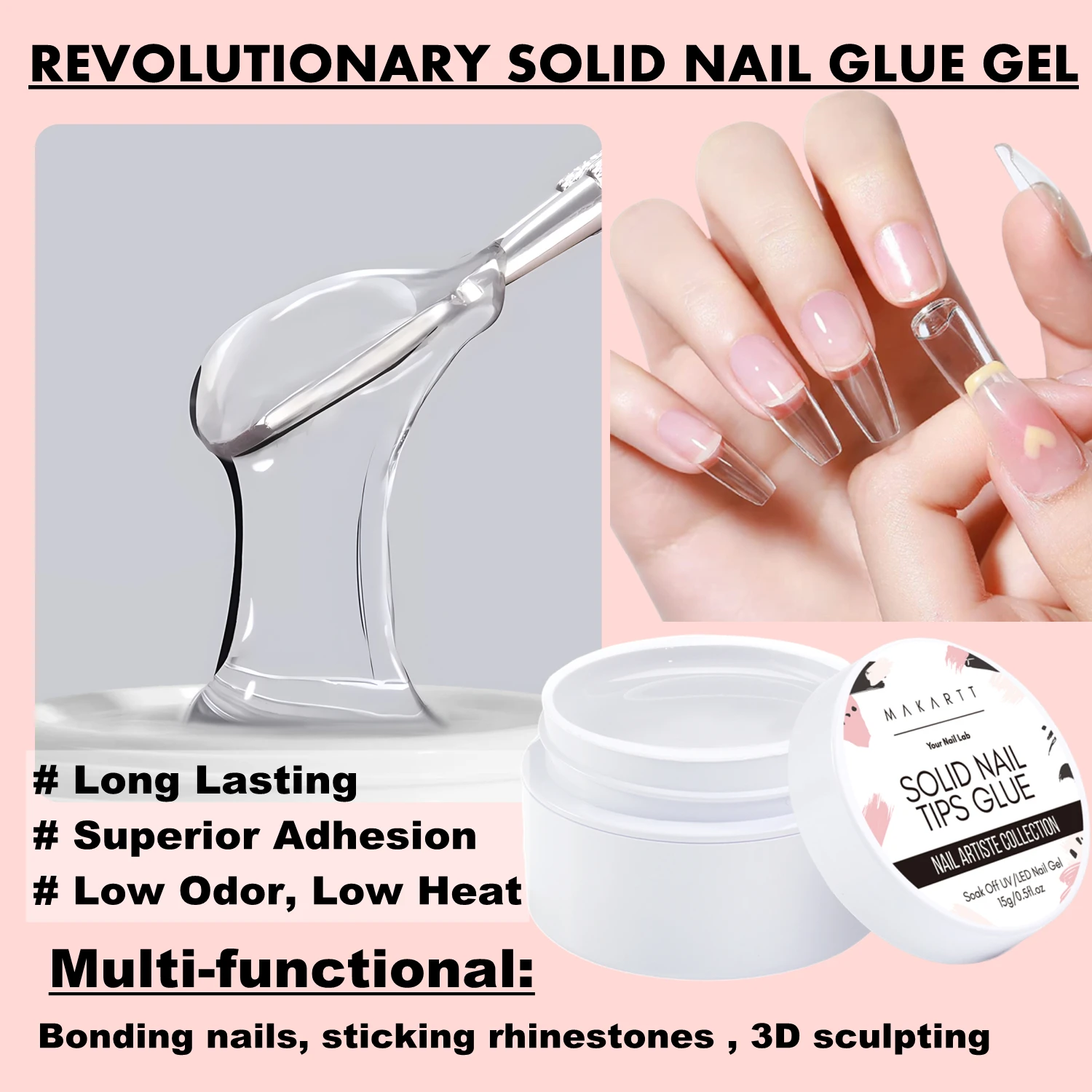 Makartt Gel Nail Kit Easy Nail Extension Set Stevige nageltips Lijm Nagellamp Basis Top Coat Manicure Nagelaccessoires