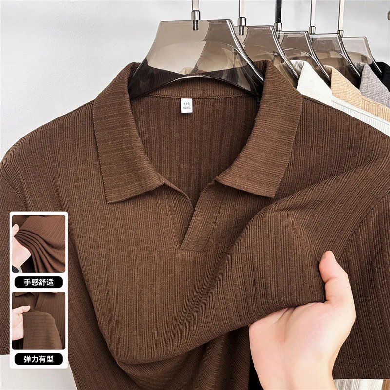 Men Minimalist Solid Polo Tee, Hot Item Scissor Collar Short Sleeve Casual Tops for Summer Daily Leisure Wear