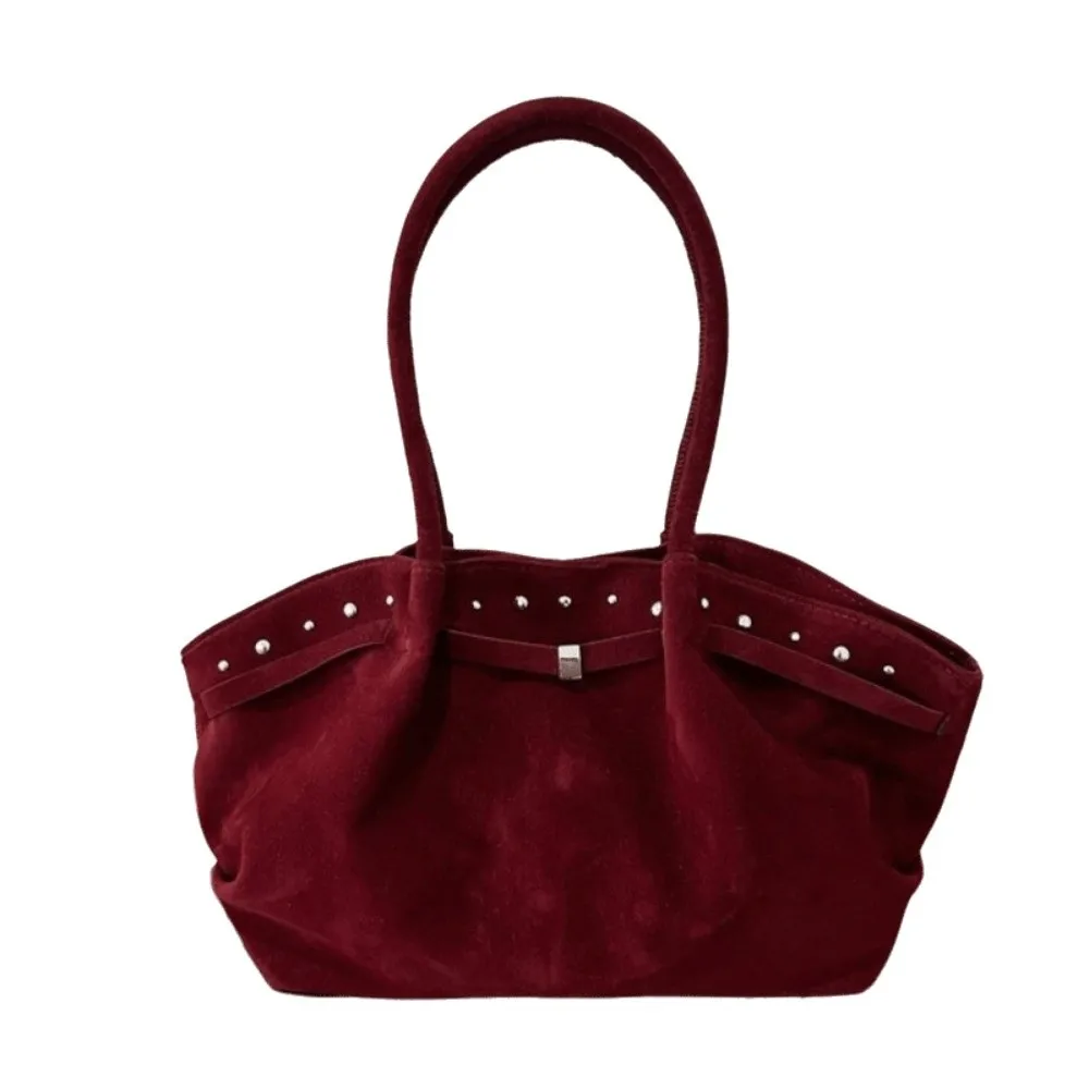Matte Finish Underarm Bag Large Capacity Vintage Velvet Tote Bag Suede Material Solid Color Shoulder Bag Autumn Winter
