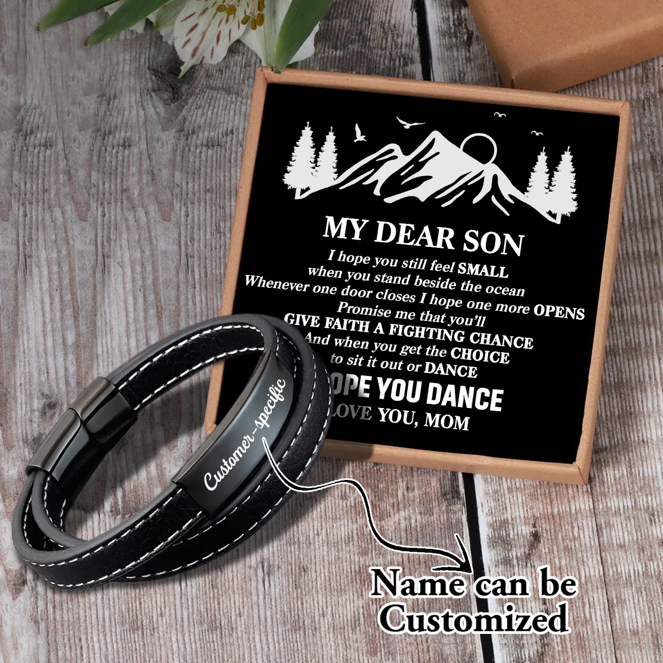 

Sam3047 Mom To My Son Name Can Be Customized Woven Bracelet Card text Men's Fashion Magnet Clasp Multi-layer Leather Bracelet