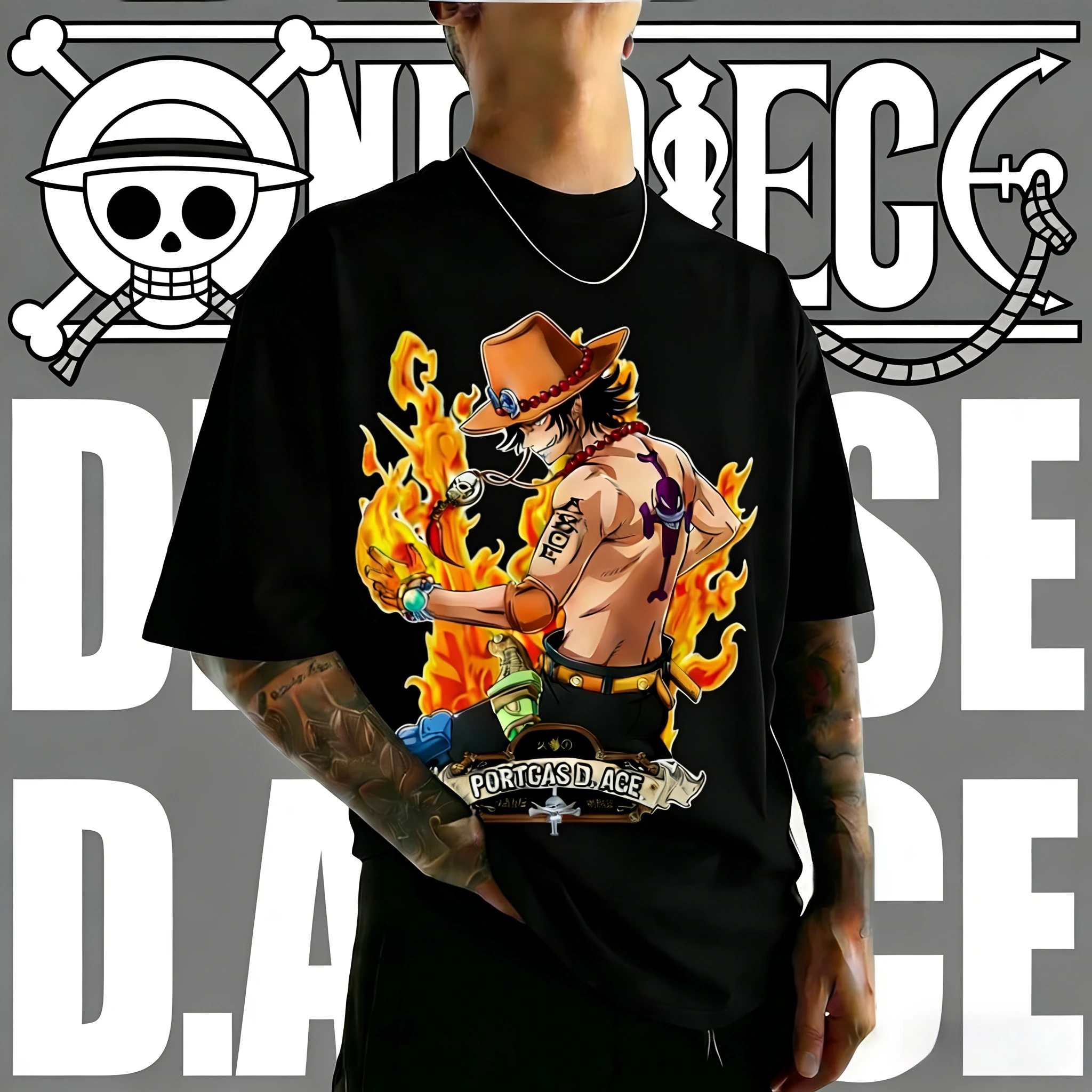 

2026 Summer One Piece Portgas D. Ace Flame Print Retro Cotton T-Shirt Adult Kids Casual Sport Harajuku Top Anime Fans Tee Y2k