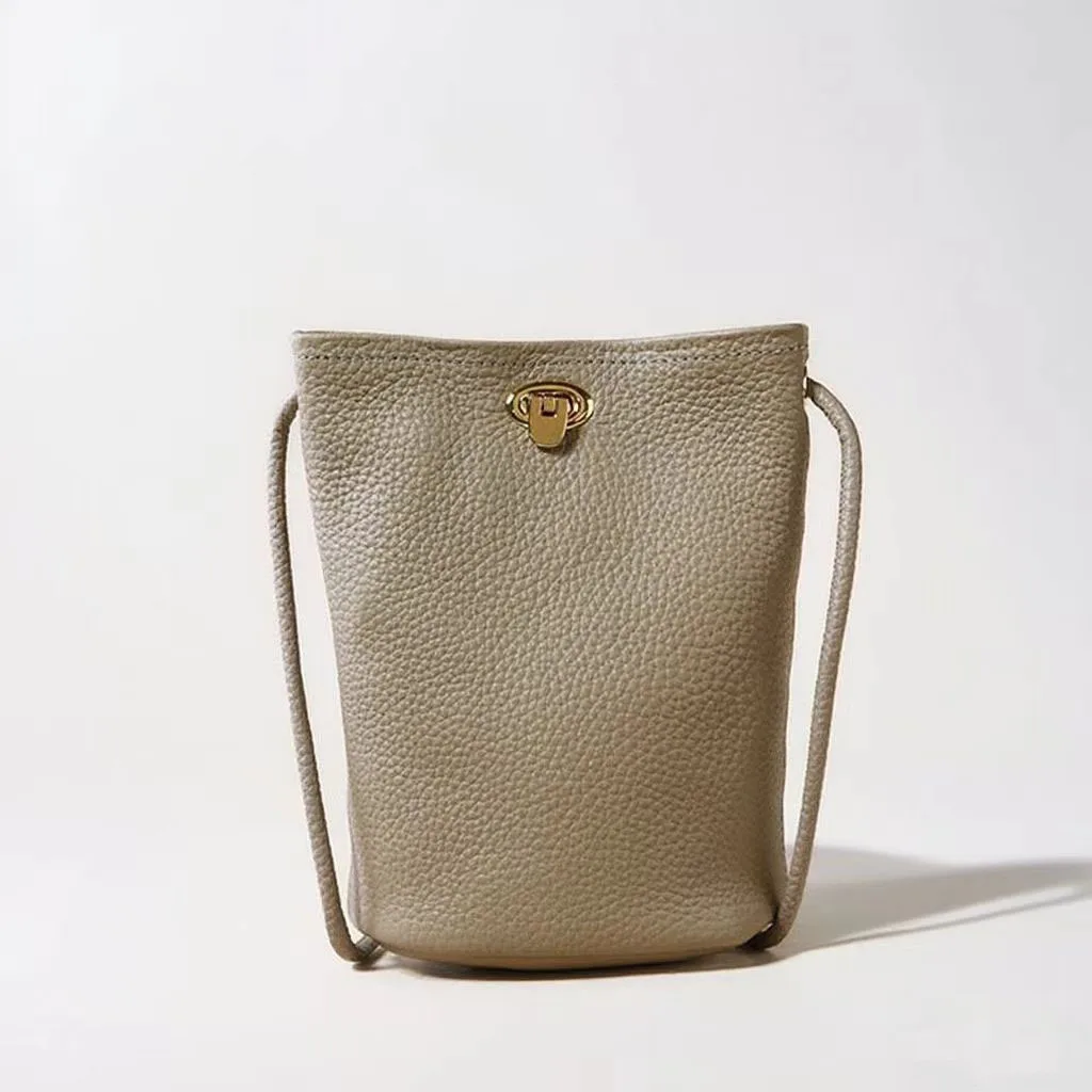Damska Fashion Design Genuine Leather Bucket Small For Women 2025 New Simple Casual Phone Versatile Shoulder Crossbody Bag