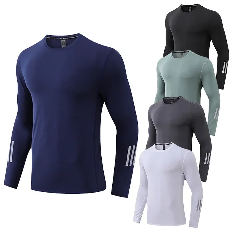 

Men Fitness Running Shirts Long Sleeve Athletic Joggers Base Layer Quick Dry Sports Outdoor Muscle Training Workout Sweatshirt