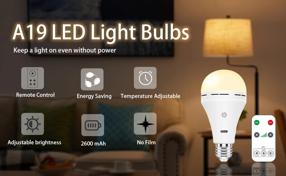 USB-C wiederaufladbare LED-Glühbirne mit Fernbedienung – E27-Notlicht, dimmbare 7-W-Glühbirne für Stromausfall zu Hause – Detail 3