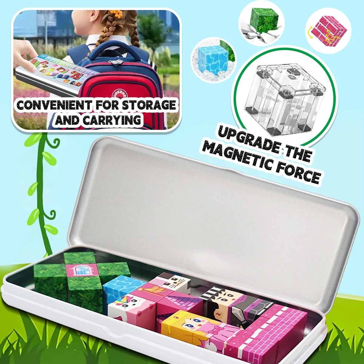 27pcs Iron Box Magnetic Block Set,Magnetic Tiles,Children's Puzzle Building Blocks Toy,Preschool Educational Building blocks Set