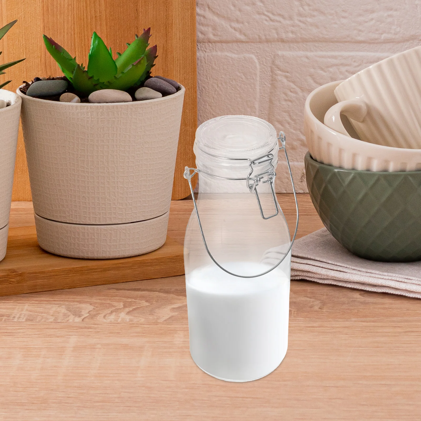 

Glass Food Storage Jar Airtight Sealed Transparent 1000Ml Reusable Juice Bottle Milk Container Small Airtight Jar Coffee Tea