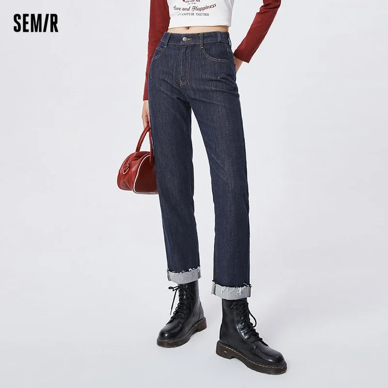 

Semir 2024 Jeans Women Raw Edge Curled Straight Leg Spring Nine-Point Pants New Style Trousers For Women