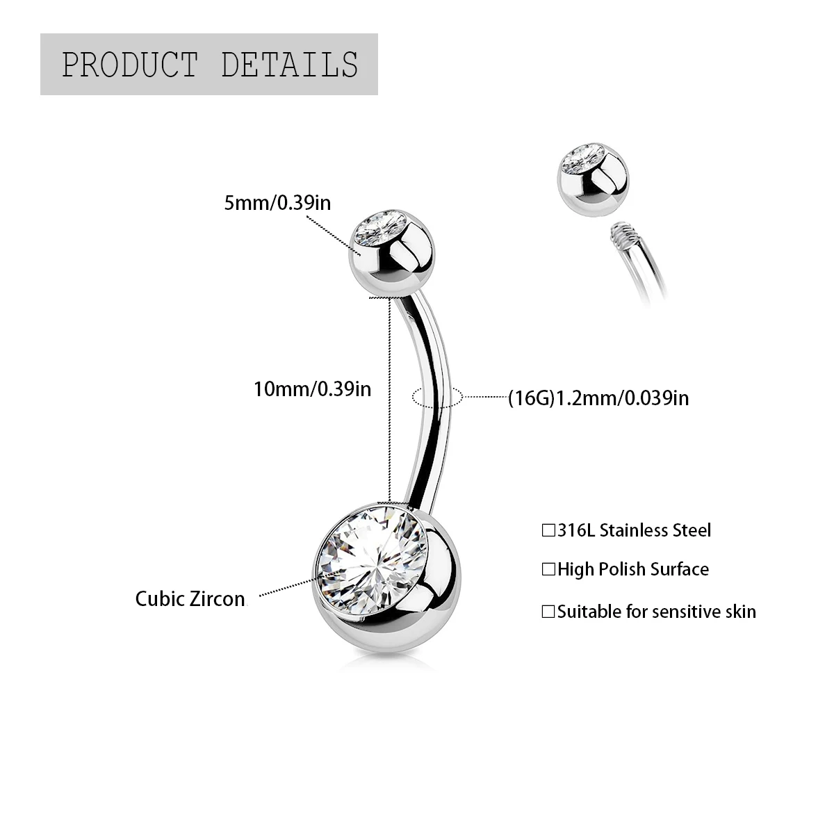 1PC G23 Titanium Crystal Gem Curved Barbell Rings Belly Button Navel Rings Piercings Nombril Ombligo Piercing Charming Jewelry