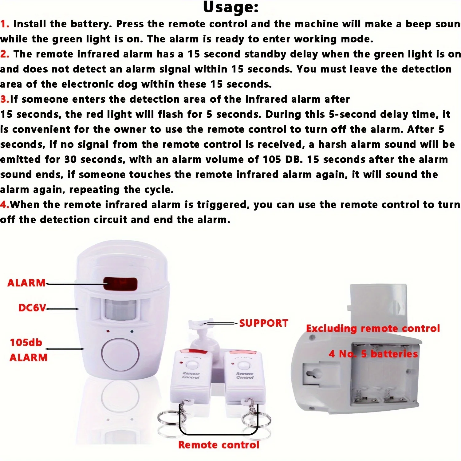 Infrared Motion Sensor Alarm - Burglar Alarm with 2 Remote Controls, Suitable for Home/Garages/Shops