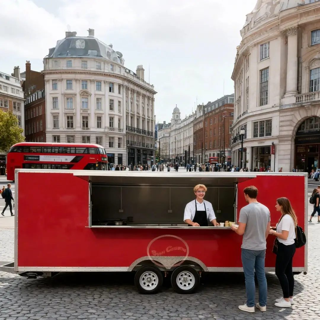 مقطورة طعام خارجية، جسم رئيسي، أحمر ساطع، لافتة للنظر، مقطورة شاحنة طعام لأعمال تقديم الطعام #1