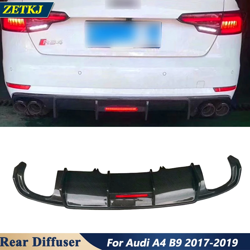 A4B9 Real Carbon Fiber Rear Lip Spoiler Bumper Diffuser Car Body Kit With LED Light For Audi A4B9 S-line S4 2017 Up Modification