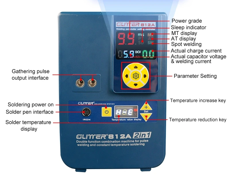 

14.5KW 0.05-0.4mm Glitter 812A Battery Spot Welder Soldering Station with 73SA Welding Head 73B Pen 912 Electric Soldering Iron