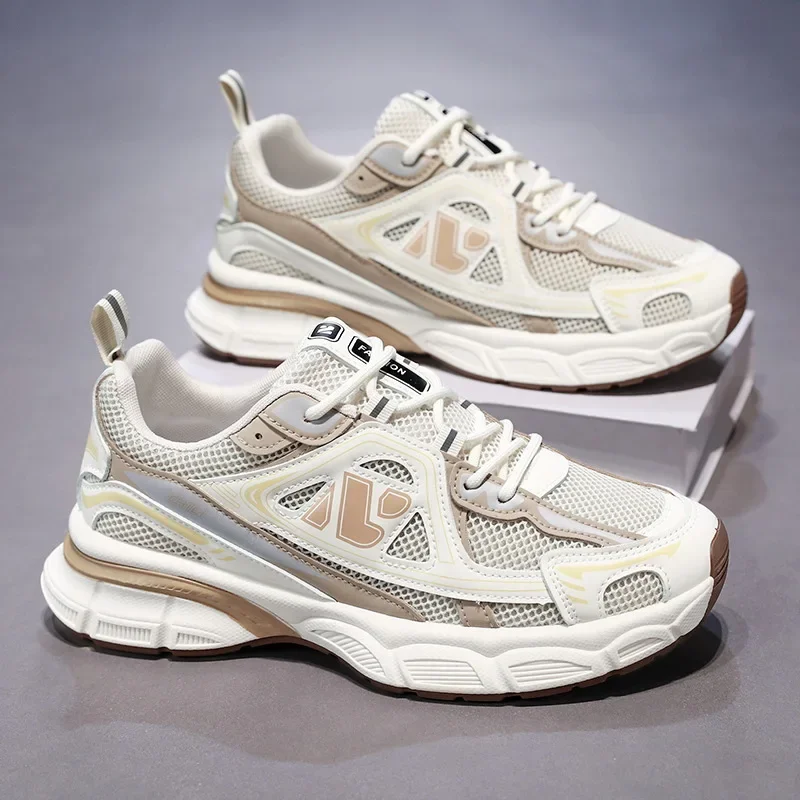

Men's New Mesh Breathable Sports Shoes, Fashionable Outdoor Lace Up Casual Shoes, Korean Version Thick Soled Running Shoes