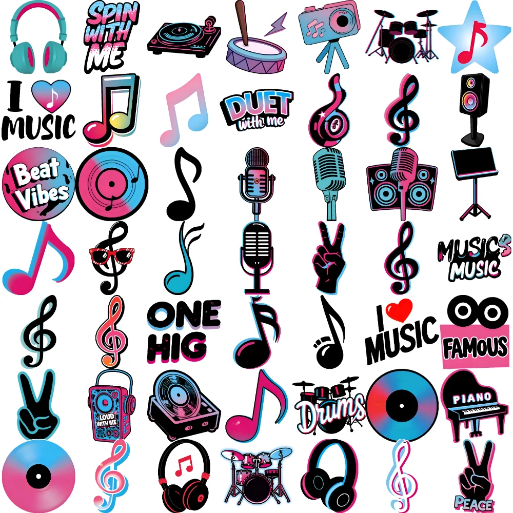 

63pcs Temporary Tattoo Music Stickers Waterproof Long-lasting Body Stickers Headphone Stickers Cartoon Music For Shoulders