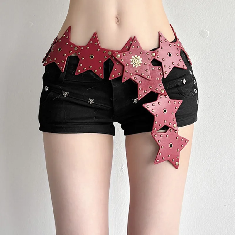 

Hot Spice Girl Y2K Harajuku Стиль Заклепки Лоскутный Дизайн Широкие Ремни Для Женщин Street Dace Pu Пояс В Форме Звезды Cinturones