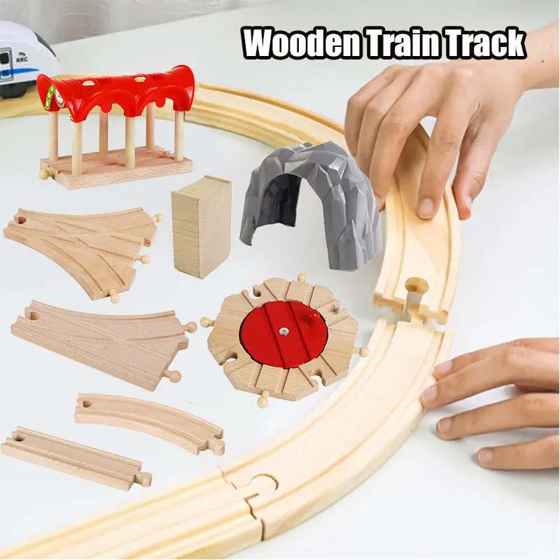 Wooden Train Track Set Toys Compatible With Biro All Brands Wooden Railway Children Toy DIY Rail Road Accessories For Kids Gifts