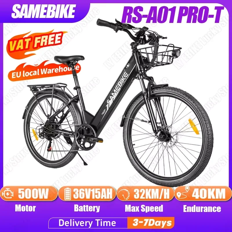 SAMEBIKE RS-A01 PRO vélo électrique 500W 36V15AH vélo électrique de ville 26 pouces fourche avant de montagne et siège double Suspension Ebike