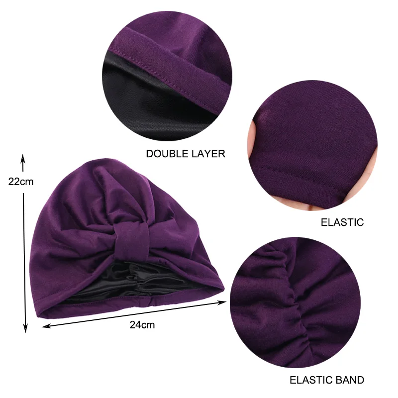 New Women Muslim Stretch Turban Hat Muslim Hijab Chemo Cancer Cap Islamic Hair Loss Hat Head Scarf Satin Liner chemo cap Arab