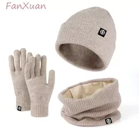 Women Winter Beanie Hat Gloves Snood Scarf Set 3pcs Skull Caps Fleece Lined Neck Scarves Winter Cap Snood Gloves Set for Men