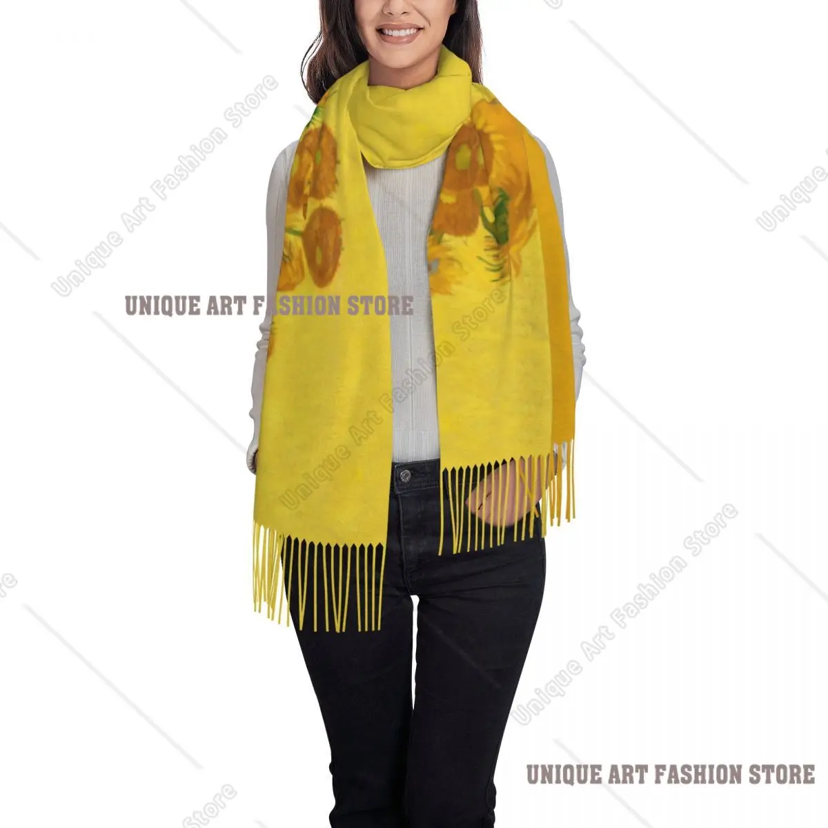 Custom Print  Sunflowers Scarf Women Men Winter Warm Scarves Sun Flowers Shawl Wrap