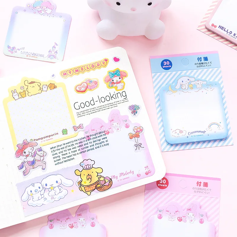 Sanrio Notepad Kawaii Cute Anime Hello Kitty Cartoon Student Random-4-Pcs Note Notepad Stationery Message Book Toys Girls