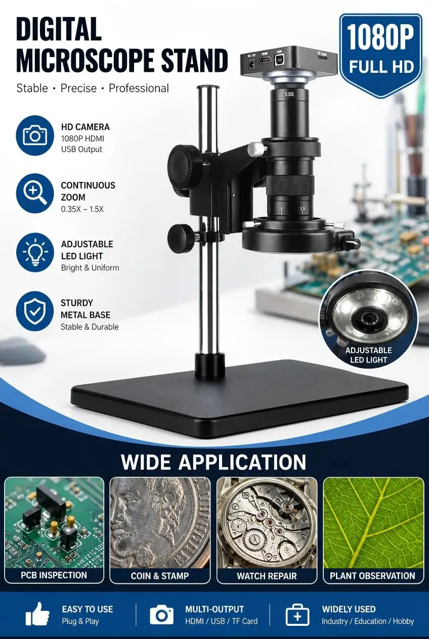 Professional Digital Electronic Video Microscope 38MP USB HDMI-compatible Camera 300X Lens& LED Circular lamp For Phone Repair