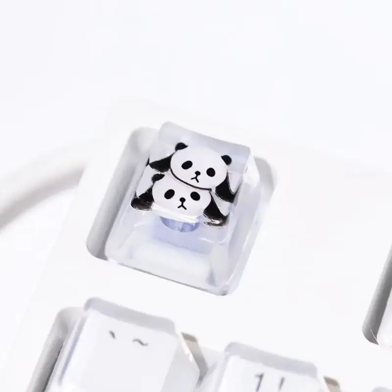 Panda Cartoon Keycaps 1pcs  Handmade Diy Resin Drip Glue Cross Axis Personalized Customization Mechanical Keyboard Cute Key Cap