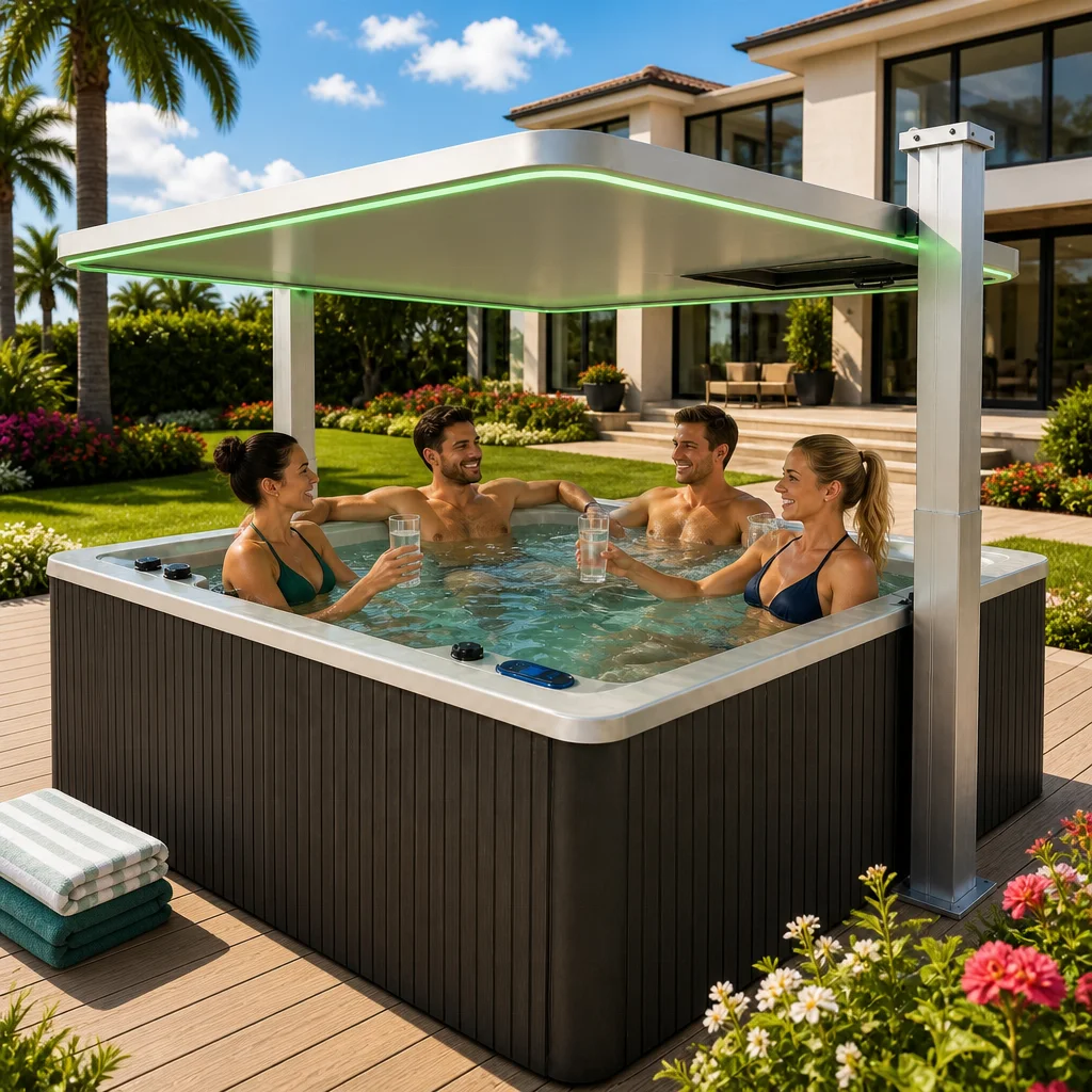 a*-Factory Direct CE Square Acrylic 5 Person Massage Jets LED Ozone Spa Hot Tub 2100mm for Outdoor Garden Hotel Customized.