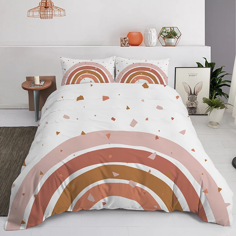Trendy Colors Rainbow Bedding Set Baby Kid Bedroom Decor Duvet Cover with Pillowcases Full King Queen Size Polyester Quilt Cover