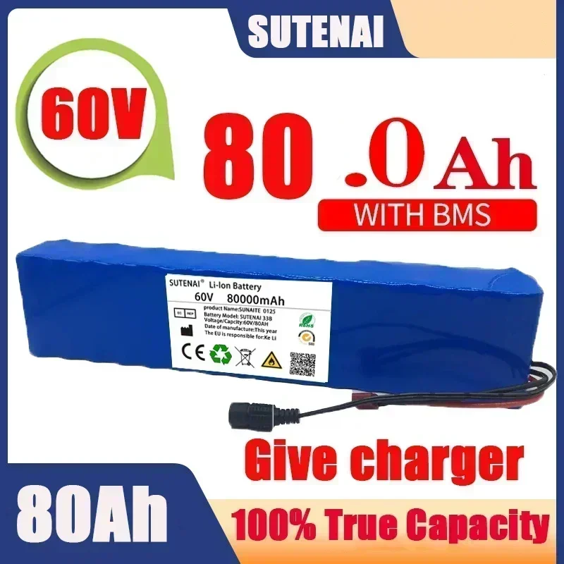 SU New Electric Bike 60V 100000mAH100Ah 16S2P 18650 Lithium Ion Battery Pack E-Bike Scooter With BMS + 67.2V Charger