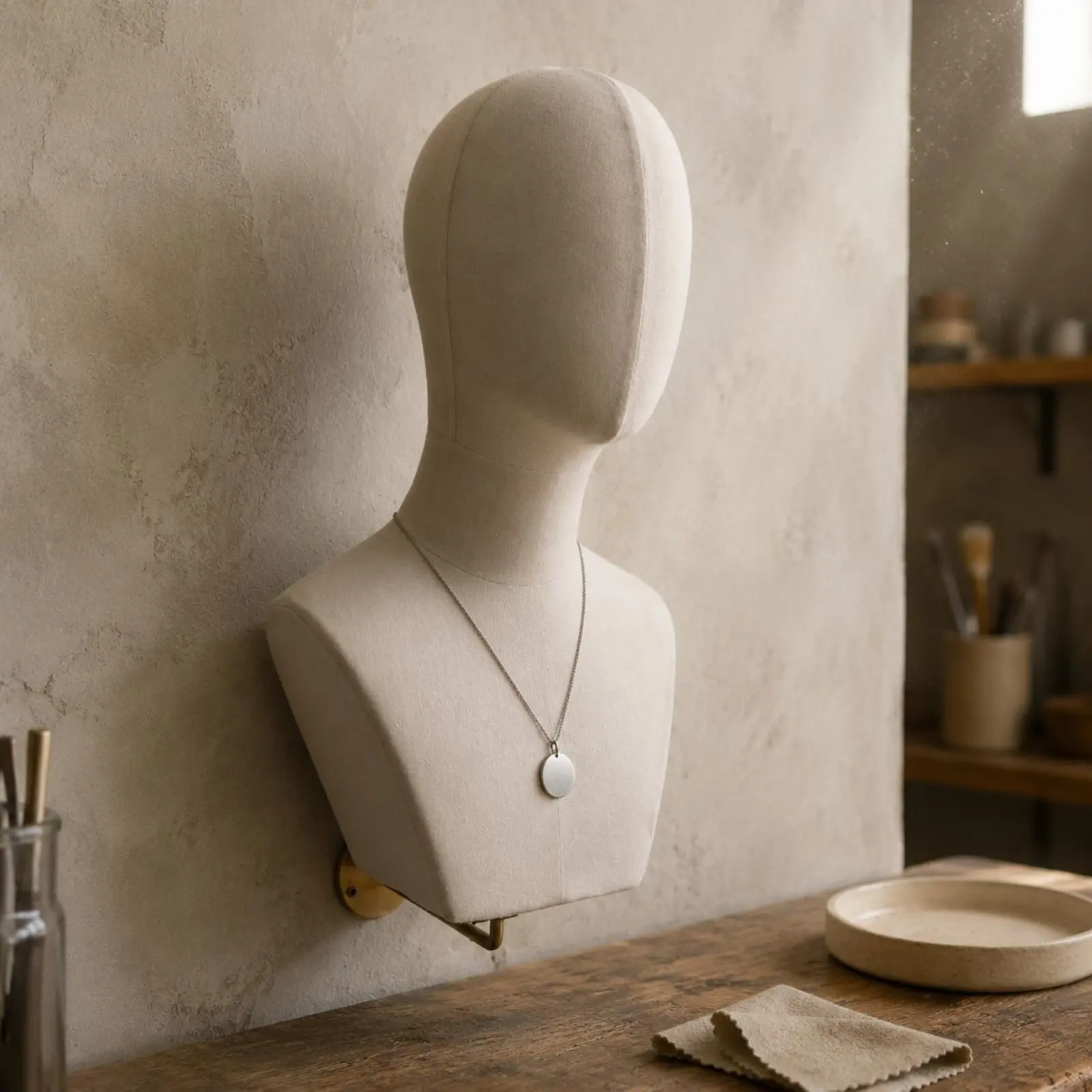 Wall-Mounted Mannequin Bust Textile-Covered Hairpiece Stand Bust Wall Mount Hairpiece Stand Space Saving Beauty Accessory Easy