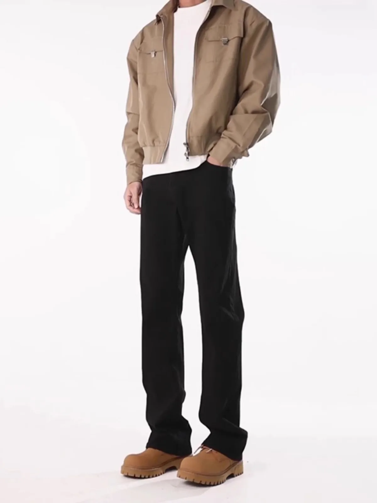

Bla Fce Lined Flared Jeans Men's Autumn Winter American High Street Vibe Slim Straight Tube Pants Youth Faion