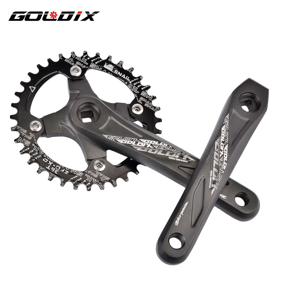 GOLDIX Bicycle Crank Square Hole Sprocket 104BCD 170mm Black Crank Round Oval 32/34/36/38/40/42T Narrow Chainrings MTB Crankset