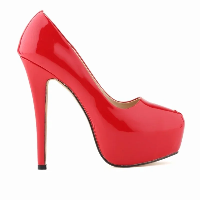 Escarpins à talons hauts de 14cm pour femmes, chaussures de mariage à bout rond, talons aiguilles, Sexy, rouge, noir, grande taille