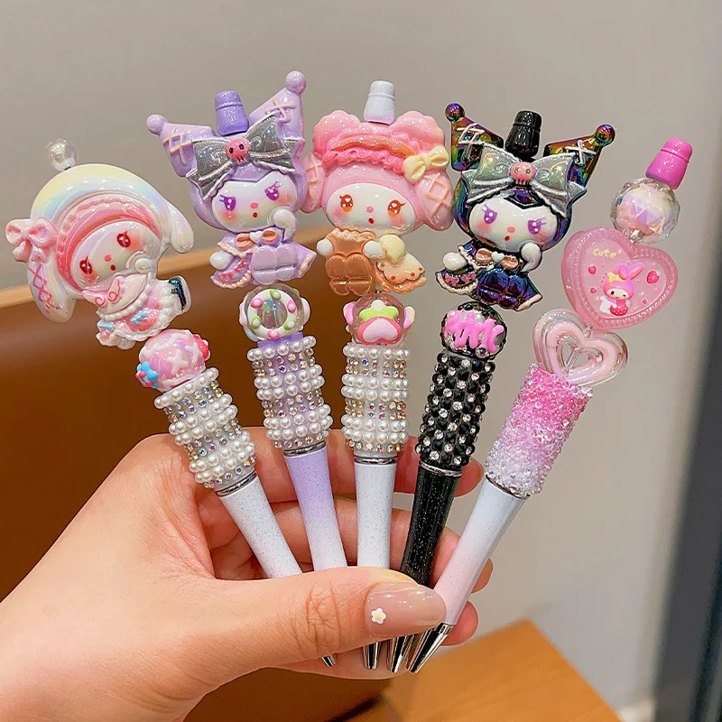 Sanrio Bead String Pen Kawaii Hello Kitty Cinnamoroll Cute Cartoon DIY Pen Pompompurin Kuromi My Melody Stationery Birthday Gift